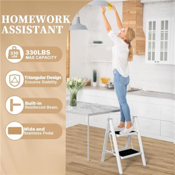 Step Ladder, Step Ladder Folding Step Stool, Portable Sturdy Steel Ladder Stool - Picture 3 of 7